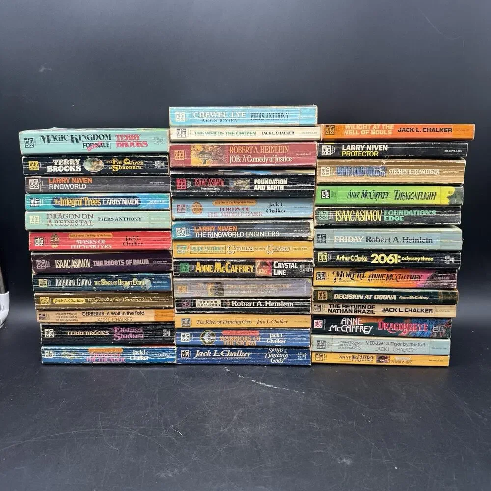 Huge Lot Of 38 Vtg Sci-fi Fantasy Books Del Rey Chalker McCaffrey Niven & More